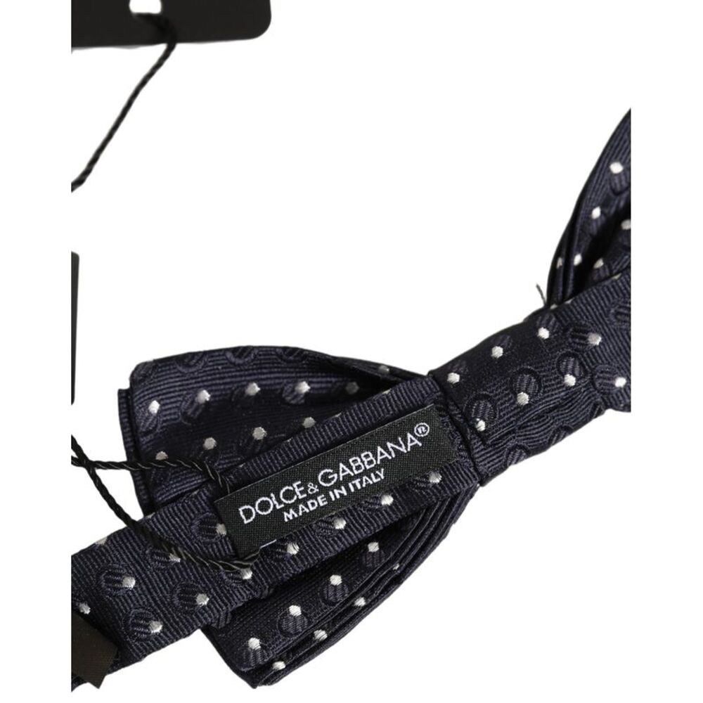 Dolce & Gabbana Dark Blue White Polka Dot Adjustable Neck Papillon Bow Men's Tie